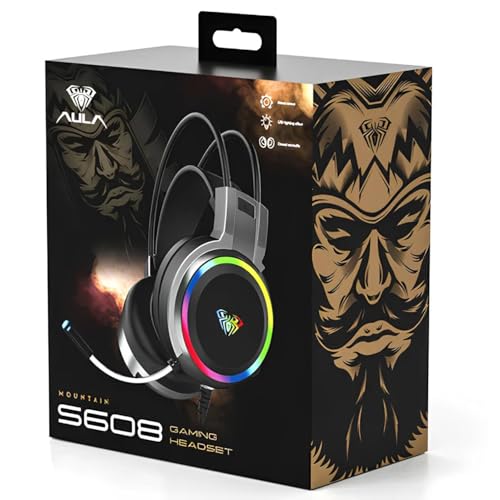 Image of AULA S608 Wired Gaming Headset | RGB Lighting Effect with Stereo Sound |RGB Gaming Headphones | Closed Earmuffs Gaming Headphone with Adjustable Mic (Black)