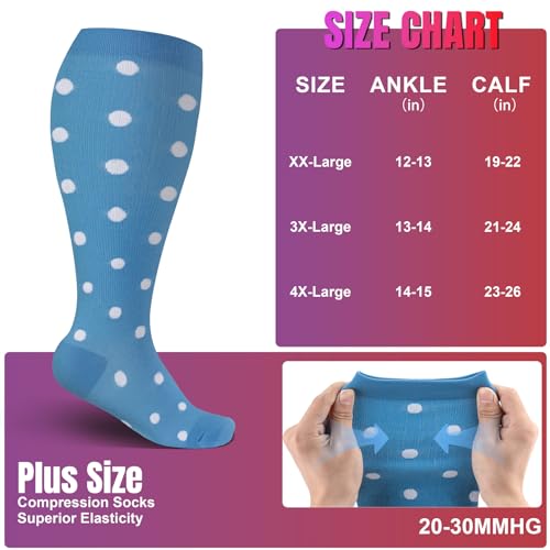 Image of bropite 3 /4 Pairs Plus Size Compression Socks Extra Wide Calf Women&Men 20-30mmHg Support Dancing Cycling Running Climbing