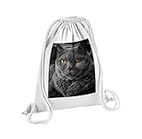 Imprimé en France Fabulous Sac de Gym en Coton Blanc Chat de Race Gris Chartreux Yeux Jaunes Mignon 12 Litres