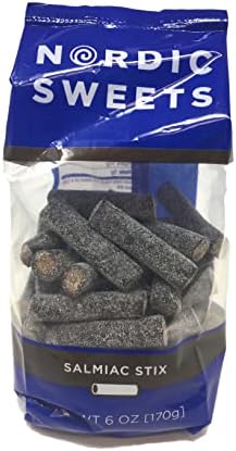 Nordic Sweets Salmiac Licorice Salty Stix Sticks Heksehyl (6 ounce), Product of Denmark