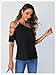 SOLY HUX Women's Cut Out Off Shoulder T Shirt Short Sleeve Rhinestone Tee Tops Solid Black Large