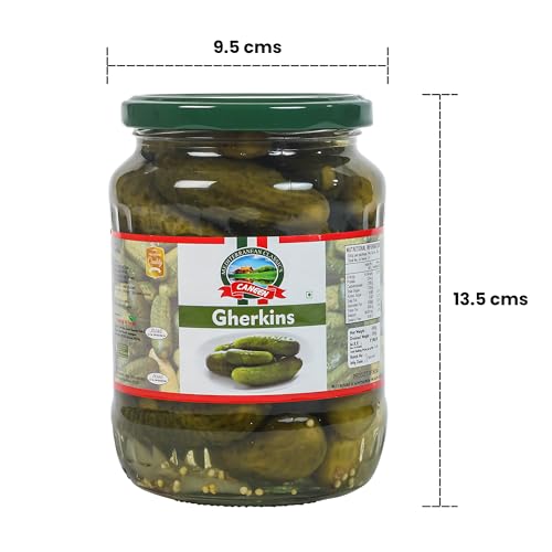 Image of CANEEN Gherkins 680g in Glass Jar | Crunchy, Tangy Pickles | Perfect for Snacks & Sandwiches | pack of 1
