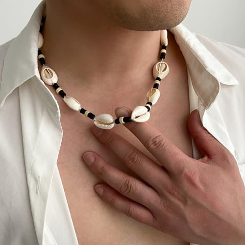 Puka Shell Necklace Men Beaded Beach Necklaces for Men Surfer Necklace Black Brown Wood Beaded Jewelry Coconut Shell Conch Cowrie Seashell Necklaces Hawaiian Summer Beach Jewelry4
