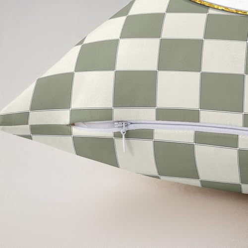 Image of Erosebridal Sage Green Checkered Throw Pillow Covers 16x16 Set of 2 Plaid Initial D Cushion Cover Personalized Monogram Throw Pillow Case for Bed Couch Sofa Fashion Grids Gingham Home Decor