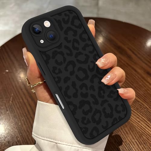JRIANY pour iPhone 15 Coque, Souple Mince Silicone Protective Case Cover avec Léopard Motif Phone Case pour Femme Homme Antichoc Anti-Rayures Protection Housse Etui Étui pour iPhone 15 - Noir