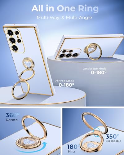 Image of XYZ for Galaxy S25 Ultra Case with Stand, for Samsung Galaxy S25 Ultra Case with Double Ring Kickstand, Women Girls Cute Love-Heart Bling Luxury Protective Phone Case for Samsung S25 Ultra, Blue