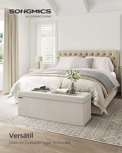 Miniatura 4 de Songmics Puff Almacenaje, Baúl De Almacenaje Plegable, 38 X 110 X 38 Cm, Taburete Reposapiés, Banco De Cubo, Soporta Hasta 300 Kg, Para Sala De Estar, Dormitorio, Entrada, Blanco Crema Lsf277w01