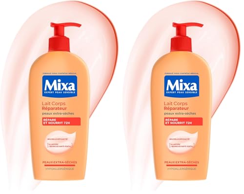 MIXA - Lait Corps Réparateur - Nutrition Intense 72H & Anti-Dessèchement - Allantoïne + Huiles de Karité & Abricot - Peaux Abîmées ou Extra-Sèches - 400ml (Lot de...