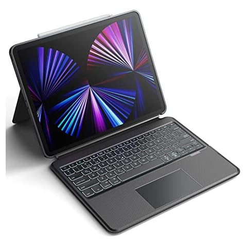 Dracool for iPad Pro 12.9 inch Case with Keyboard Multi-touch Trackpad Magnetic Detachable Backlit Pencil Holder Wireless Keyboard for iPad Pro 12.9 inch 2022 6th/5th/4th/3rd Gen, Gray Cover