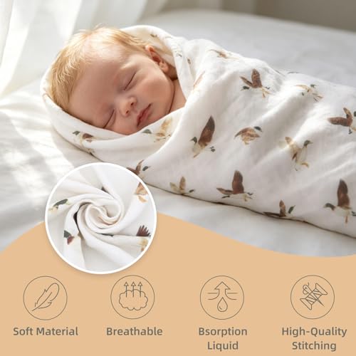 Image of LifeTree Baby Swaddle Blankets, Boys Girls Muslin Swaddling Wrap Receiving Blanket for Newborn, 70% Viscose from Bamboo and 30% Cotton, Large 47 inch x 47 inch, Duck and Coffee Checkered
