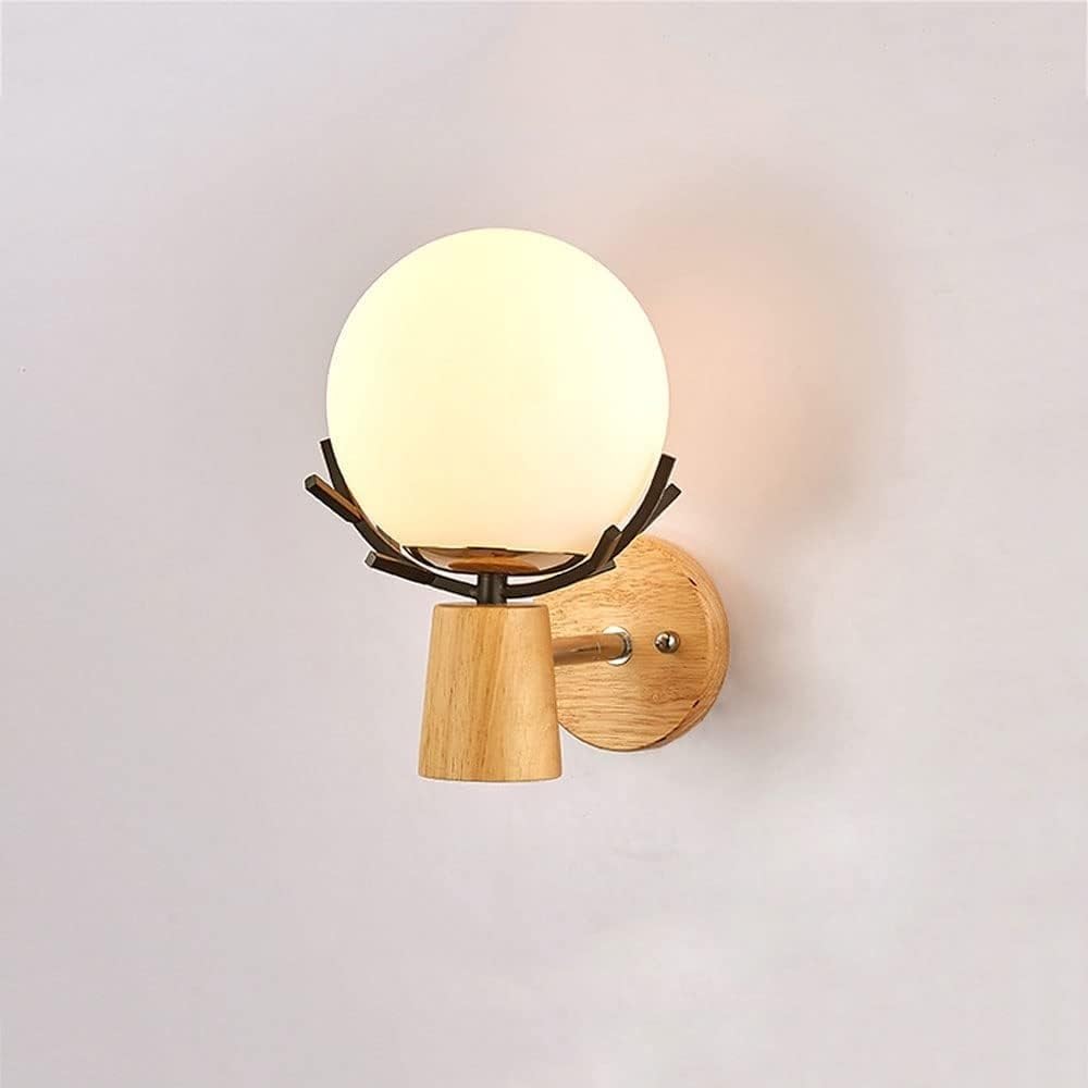 Aplique de pared E27 nórdico en madera y vidrio moderno para iluminación interior de pasillos