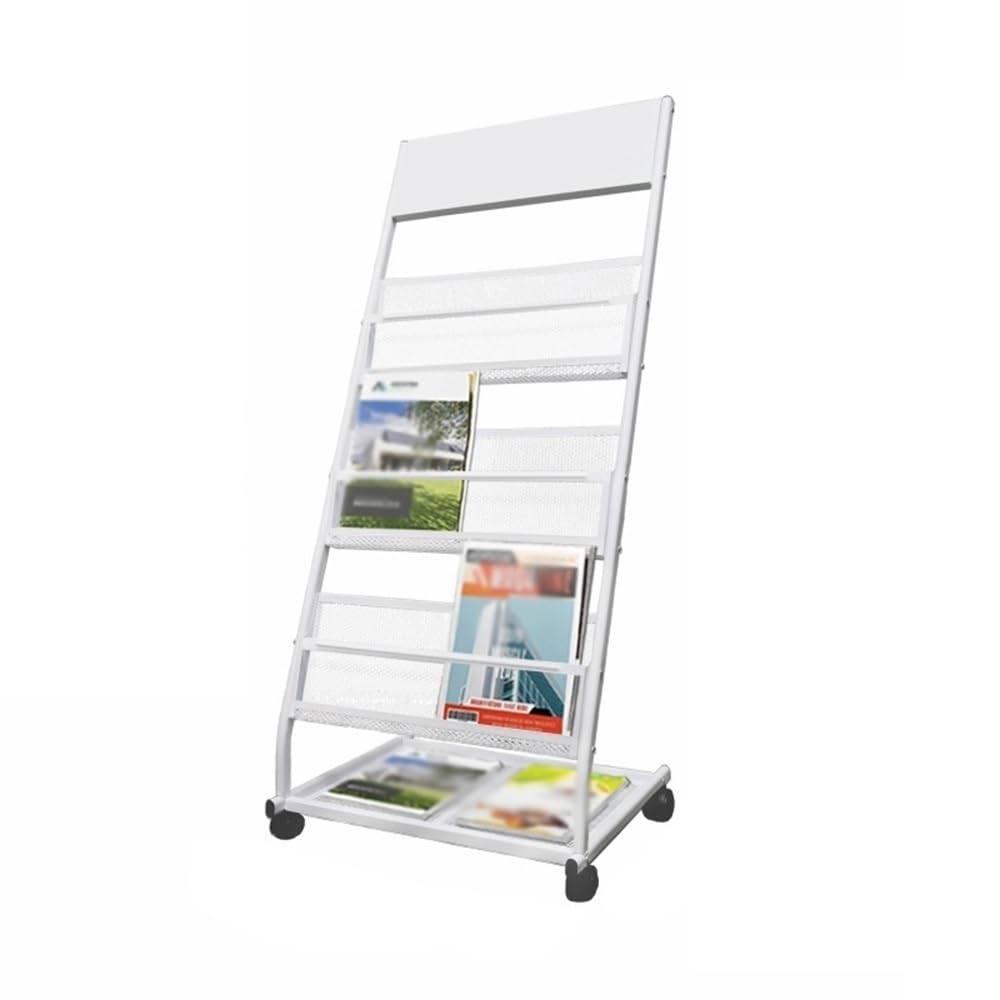 Jianjunchaling White Vertical Brochure Storage Newspaper Storage Floor Standing Newspaper Rack Office Furniture Leaflet Book Racks For Office, Trade Show, Exhibitions(White)