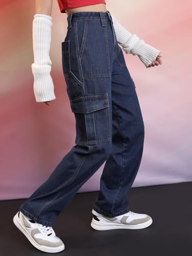 Image of Tokyo Talkies Women Cargo Jeans | Straight fit