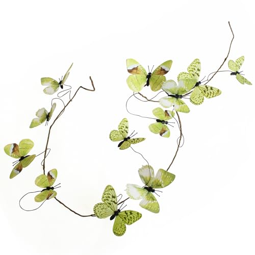 Artificial Butterfly Garland, Fake Butterfly Decorative Vines, DIY 3D Unique Butterfly Hanging Decor for Home Wall Easter Spring Flowers Party Wedding Arch Shopping (green15)