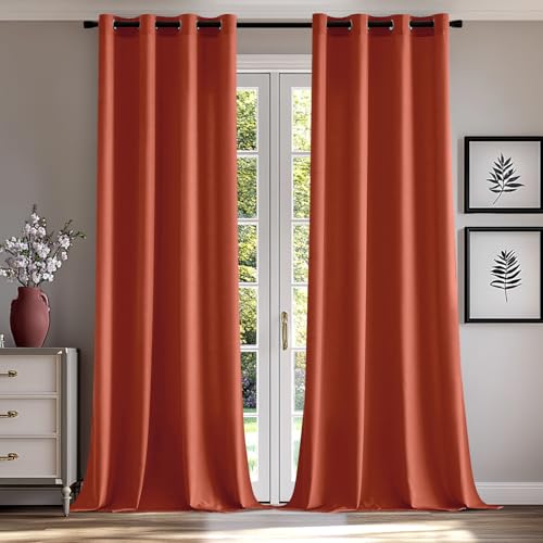 MIULEE Rideau Voilage De Fenêtre Semi-Transparent à Oeillets Voilages Intérieurs Rideaux Chambre Salon Cuisine 140x245cm Rouge Brique