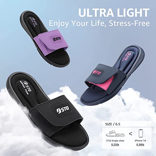 Stq Memory Foam Slides For Women Comfort Adjustable Sport Slide Sandals Athletic Arch Support Slip On Sandals All Black, 7 Us #TOP4
