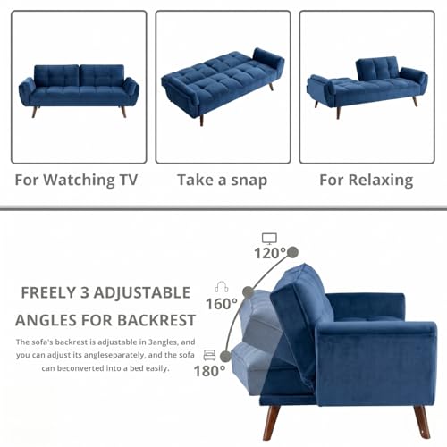 Image of Tarantino 3-Seater Convertible Sofa Cum Bed | Modern Tufted Upholstered Folding Sleeper Sofa for Living Room | High-Density Foam Comfort | Space Saving Couch Bed for Home (Blue)