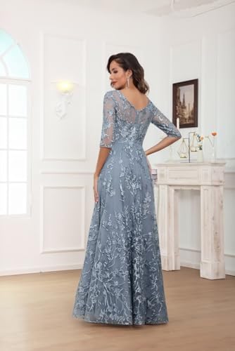 VGZ Lace Appliques Mother of The Bride Dresses for Women Long Crewneck Formal Evening Gown with Sleeves3