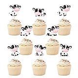 Cow Cupcake Toppers, MOO Cow Cupcake Picks for Farm Animal Theme 1st Birthday Baby Shower Party, Set