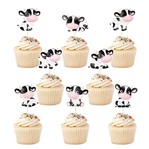 Cow Cupcake Toppers, Moo Cow Cupcake Picks For Farm Animal Theme 1St Birthday Baby Shower Party, Set Of 48 #TOP8