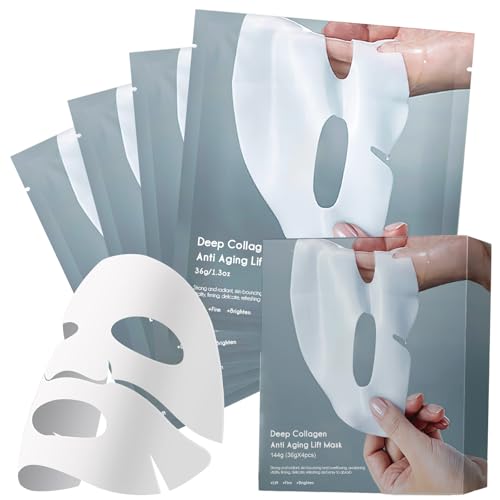 Collagen Face Mask – Hydrating Overnight Collagen Face Mask Deep Collagen Anti Wrinkle Lifting Mask – Pure Collagen Films for Improve Elasticity Firming And Moisturizing (4 pcs/1 Box)