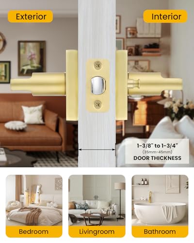 Goldenwarm Gold Door Handles Interior, Zinc Alloy Heavy Duty Brushed Gold Interior Door Handles for Bedroom Bathroom, Modern Square Privacy Door Levers (6 Pack)