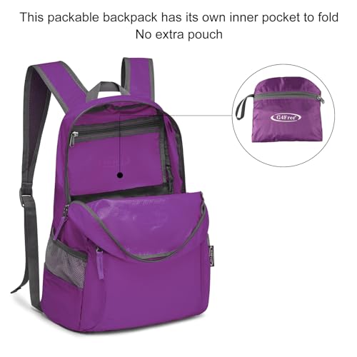 Image of G4Free 20L Small Packable Travel Hiking Backpack for Men Women | Lightweight Foldable Waterproof Daypack for Outdoor, Purple