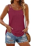 MEROKEETY Women's Summer Tank Top Casual Beach Vacation Sleeveless Spaghetti Strap Waffle Camisole Shirt, Wine, Small
