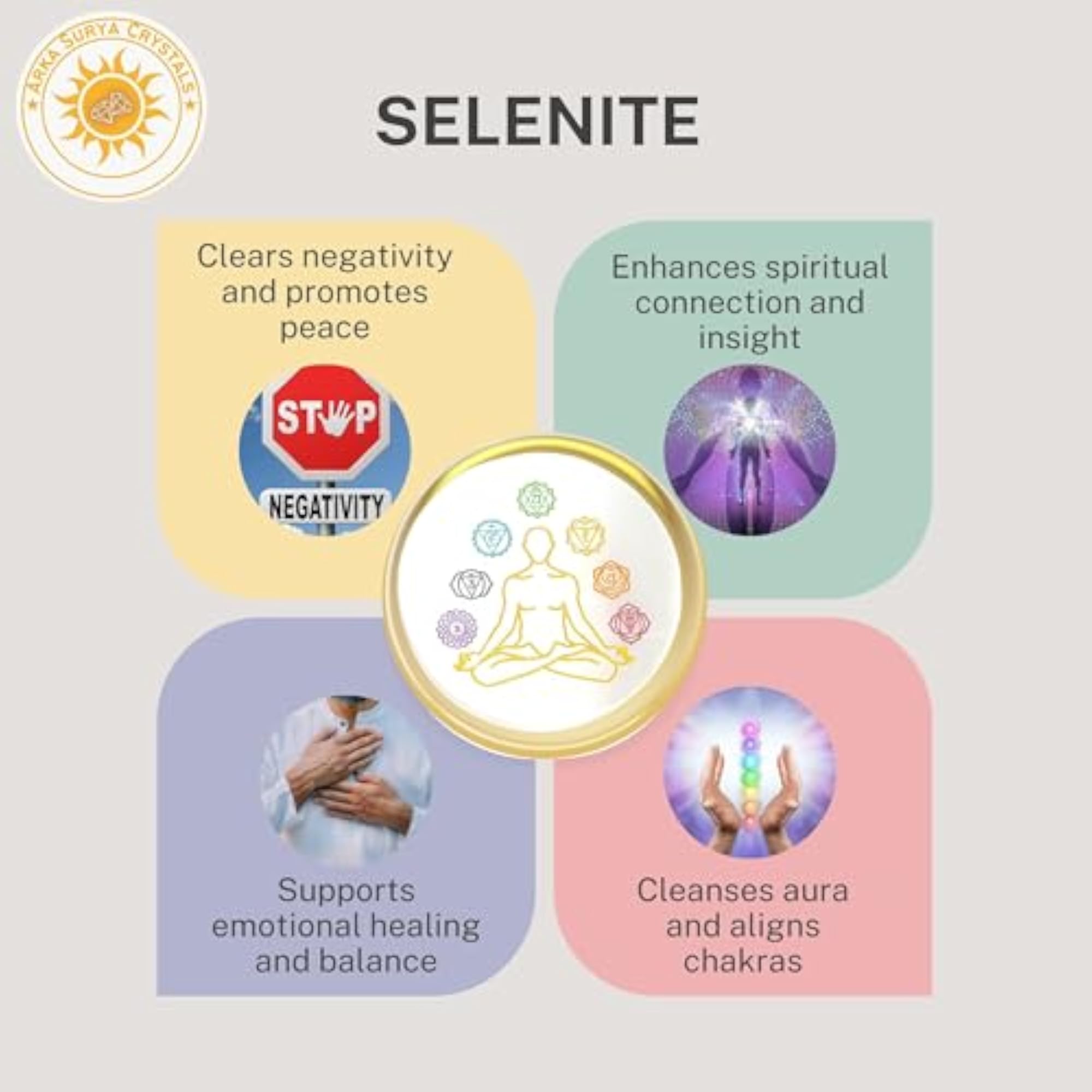 Natural Selenite Seven Chakra Meditation Charging Plate