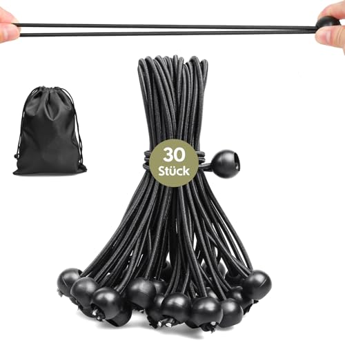Moinkerin 30 Stück 20cm Schwarze Spanngummis mit Kugel - wasserdicht und UV-beständig Expander & Planenspanner Set, geeignet zum Fixieren von Planen, Campingzelten und zur alltäglichen Aufbewahrung
