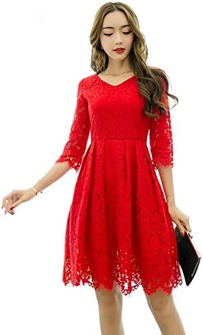 Amazon Co Jp 五分袖 七分袖 レディース Aラインレースワンピース ミニ丈 ひざ丈 きれいめ 黒 赤 Ll 3l 4l 5l 大きいサイズ 服 ファッション小物