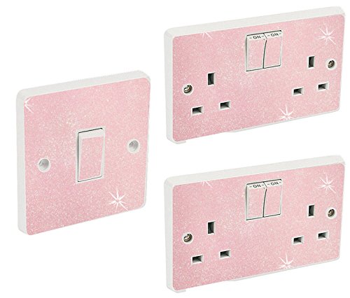 Baby Pink Glitter Wall Lighting Socket Switch Cover Sticker Skin Round Edge Peel and Paste Light Covers Decorative Plates Glitter Kids Stickers Nursery Electric