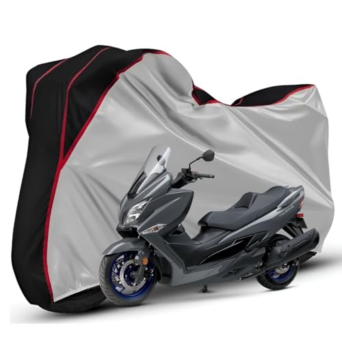 Image of Waterproof Bike Body Cover Compatible with Suzuki Burgman Dustproof Scratchproof - Motorcycle Cover for Two Wheeler, Outdoor Full Cover with UV, Duty, Rain Protection (Silver Top Black)