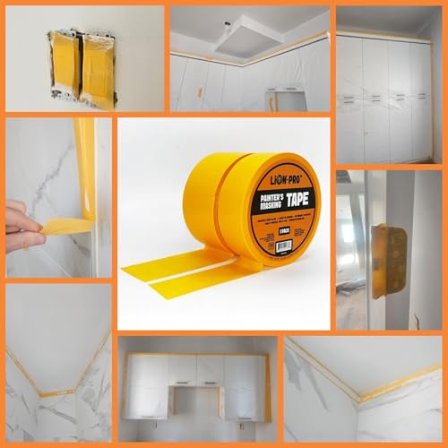 Image of Lion-Pro Painter's Masking Tape, 1.4 Inch Wide (1.4 in. x 55 Yds), Professional-Grade, High Adhesion, Ideal for Multi-Surface Use, 1 RolL (1, Chrome Yellow, 1.4 INCH)