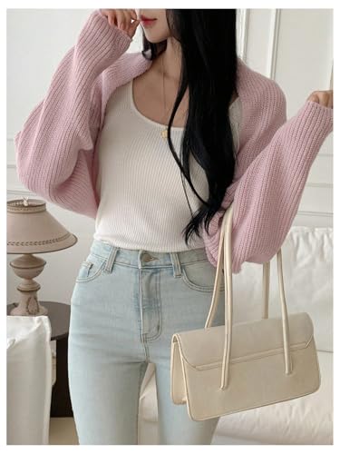 Image of SweatyRocks Women's Open Front Cropped Cardigan Long Sleeve Bolero Shrug Sweater