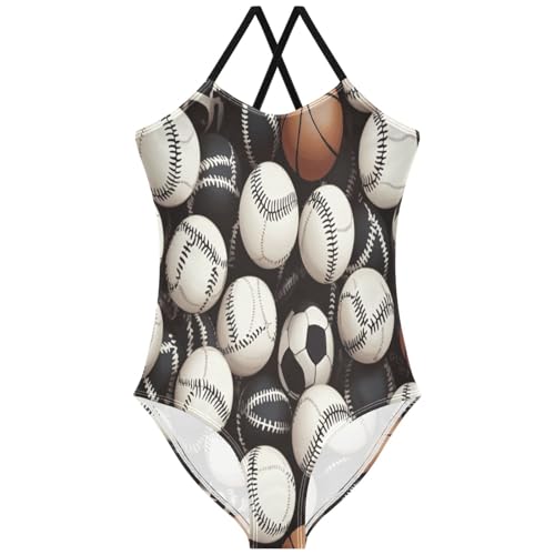 Pigsaly Girls One Piece Swimsuits Basketball White Black Football Soccer Ball Kids Cross Back Swimwear Bathing Suit 3T