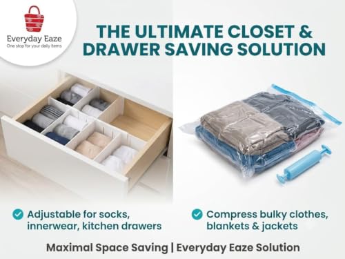 Image of 6 pcs Adjustable Drawer Divider (30 C.M. Length- 7 C.M. Width) Drawer Organizer for Kitchen, Cutlery, Clothes & Storage Drawers - Interlocking Plastic Separators for Home and Office use [ white ]