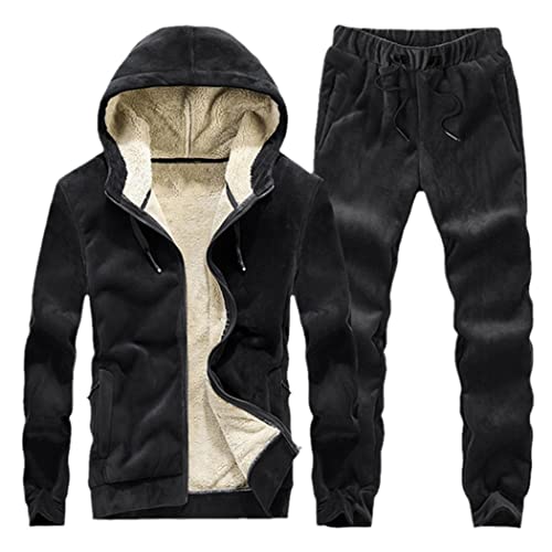Sweat jogging homme grand froid contre le gel ensemble doublé velours noir XXL