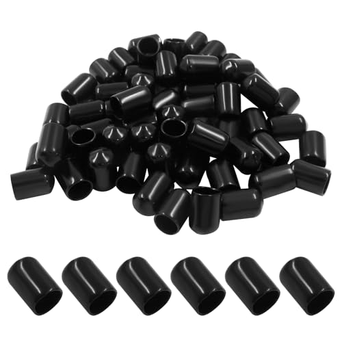 Image of 60 Pcs 8mm (5 /16 inch) Rubber End Caps Bolt Screw Protector, Black | PVC Flexible Impact Absorbing, Prevents Scuffs Dust Rust, Fits 8-8.5mm Round Tube Threads, Indoor Outdoor Use
