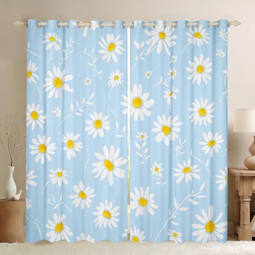 Rideaux de fenêtre pour enfants motif marguerites blanches déco chambre 106x213 - 2