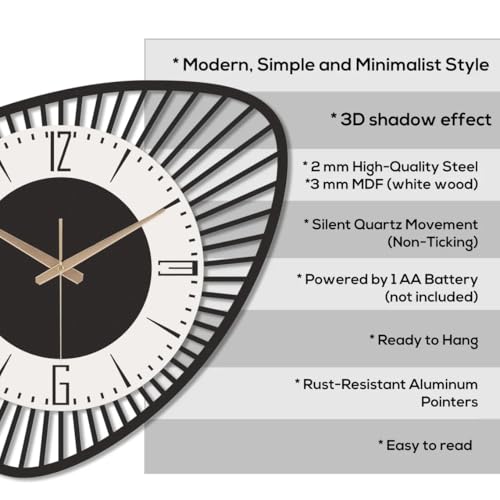 Image of Stylish Metal Wall Clock for Living Room, Bedroom, Office, Kitchen, Home and Hall | Antique Fancy Big Size Modern Wall Watch for Home Decor (Style-31, 40 CM)