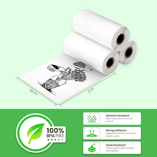 Image of Seznik Matt Sticky Thermal Paper Rolls, 55 mm width, 2 inch Thermal Paper for Study Notes compatible with Mini Thermal Printer (Matt-Sticky- 5 Rolls)