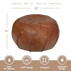 Thgonwid unstuffed pouf cover round foot stool ottoman storage bean bag floor chair luxury leather pouffe small foot rest for living room kids room or bedroom brown  urban country home decor
