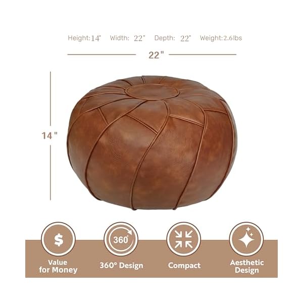 Thgonwid unstuffed pouf cover round foot stool ottoman storage bean bag floor chair luxury leather pouffe small foot rest for living room kids room or bedroom brown  urban country home decor