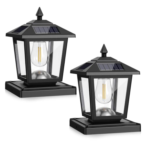 Peasur 2 Pack Solar Post Cap Lights Outdoor with 2 Brightness Modes