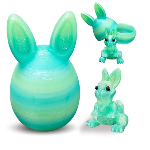 shaguanchang 3D Printed Prefilled Easter Eggs, Filled with Bunny Inside for Easter Basket Stuffers, Desk Decor, Gifts (Green)