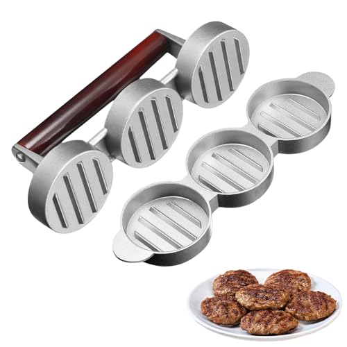 Hinbkenla Mini Burger Press,Sausage Patty Press,Slider Burger Press To Make 3 Patties At A Time,Round Slider Press For Mini Burgers,Hamburger Patty Press For Mini Burger,Barbecue,Picnic,Camping, Etc