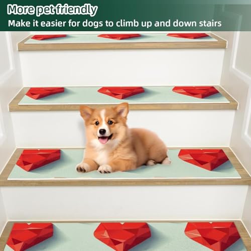 Alfombras para escaleras de madera antideslizantes lavables con corazones rojos, pack de 15 6