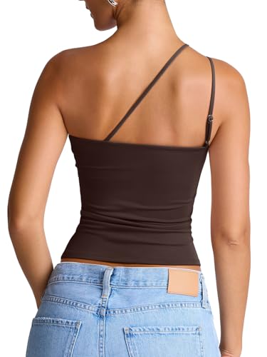 REORIA Off the Shoulder Tops for Women Summer Sleeveless Sexy Going Out Tank One Shoulder Top 2026 Trendy Clothes Coffee X-Large — view 2