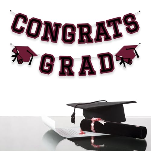 Image of Congrats Grad Banner Graduation Party Banner Decoration Hanging Garland High School College Backdrop Supplies Maroon
